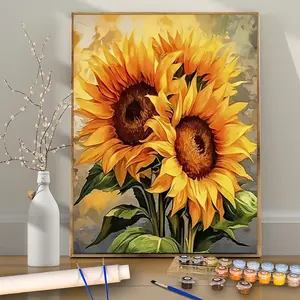1 Pcs Sunflowers, 16x20 Inch, Frameless, For Art Students DIY Digital Painting Kit, Professional Paintings, Paint by Numbers, Handcraft Art Set, Acrylic Painting, Diy Decorative Painting, For Home Wall Decoration and Gifts, Frame Not Included