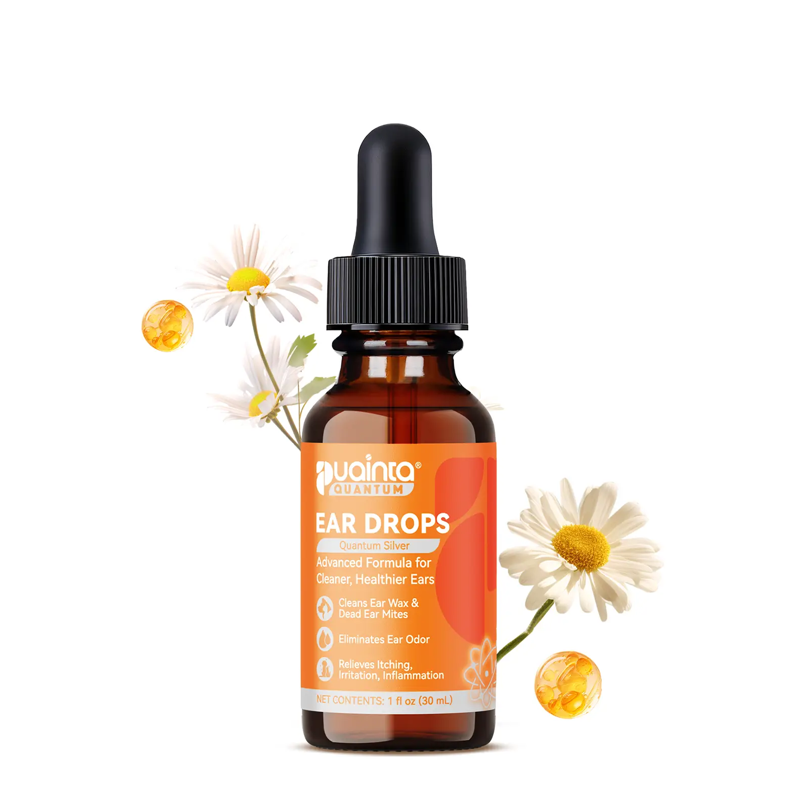 Puainta Ear Cleaner 30ml Dog Ear Infection Treatment, Quantum Silver Ear Drops for Dogs Ear Infection Ear Mites Treatment for Cats Dogs Itchy Ear