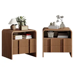 [SummerVibes]AMERLIFE 2 Different Style Modern Night Stand with Storage Drawer & Open Shelves, Small Nightstand & Bedside Table with Open Shelf, Curved Profile Design & Pine Handles, Wood End Table for Bedroom, Living Room,
