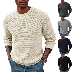 Men's outer warm jacket simple solid color versatile wool knitted cardigan Blue Fabric