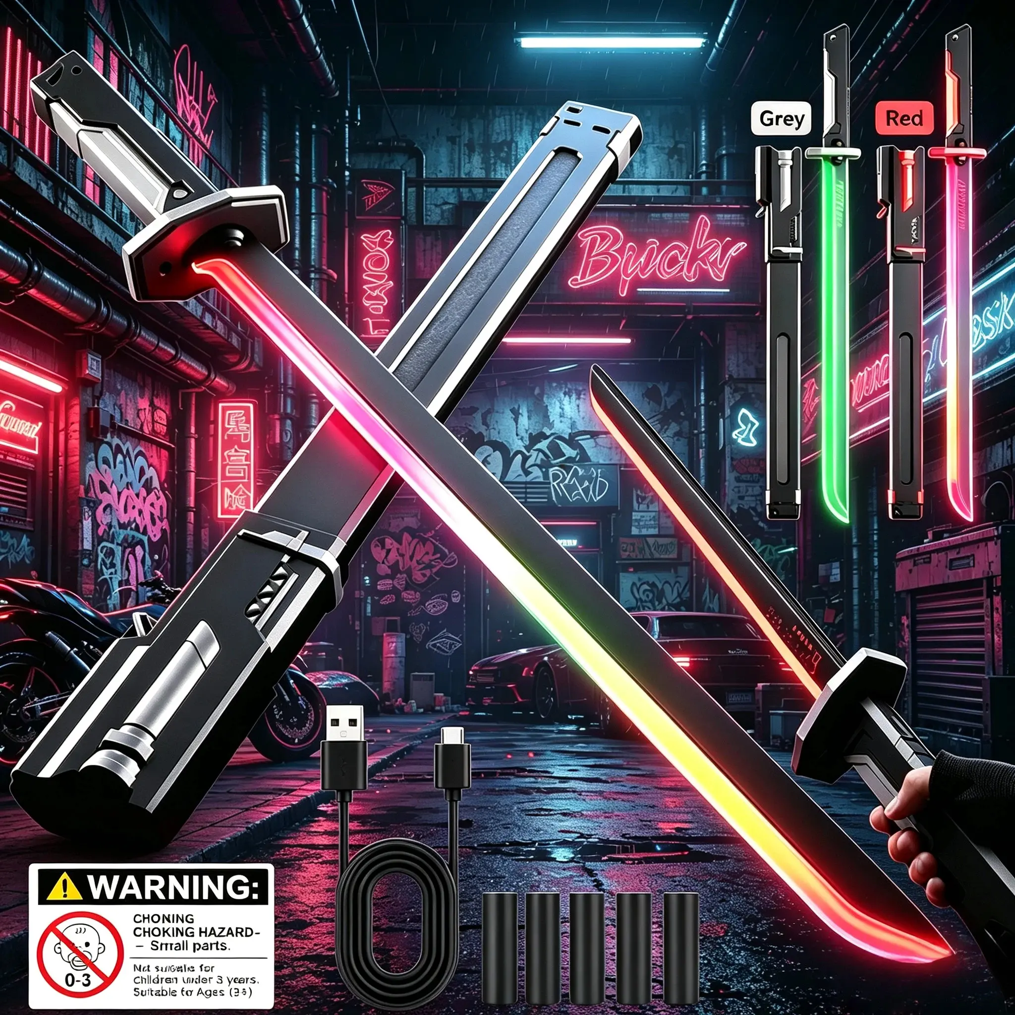 31.5in Unisex Cyberpunk Samurai Katana Toy LED Sword - RGB Light Show Light Up Sword Saber, Durable Collectible Prop, High Playability, Ideal Cosplay Accessory, Teen Boy Gift, US In Stock, Toys & Hobbies, Rave