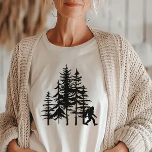 Bigfoot Forest T Shirt Sasquatch Silhouette Camping Hiking Graphic Tee