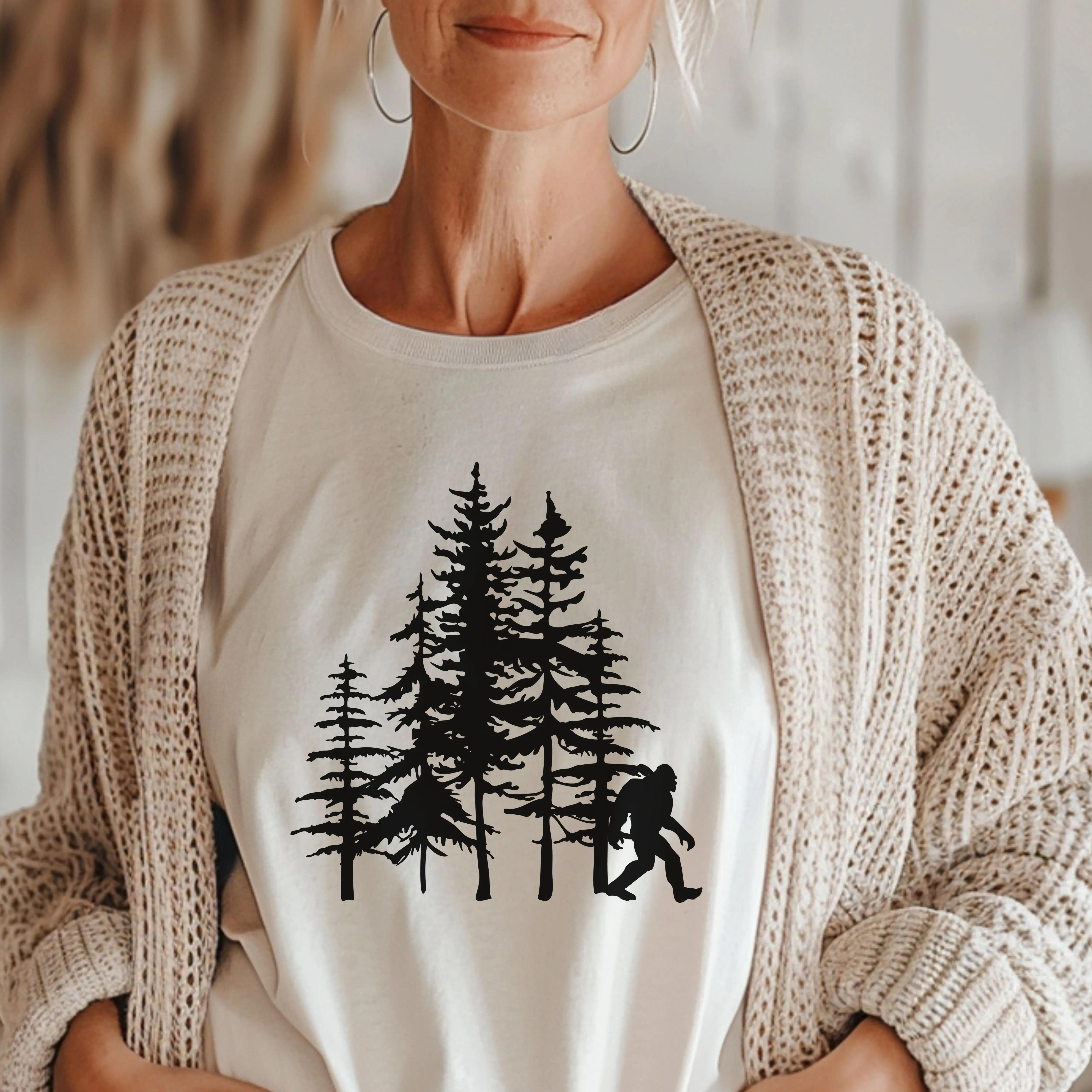 Bigfoot Forest T Shirt Sasquatch Silhouette Camping Hiking Graphic Tee