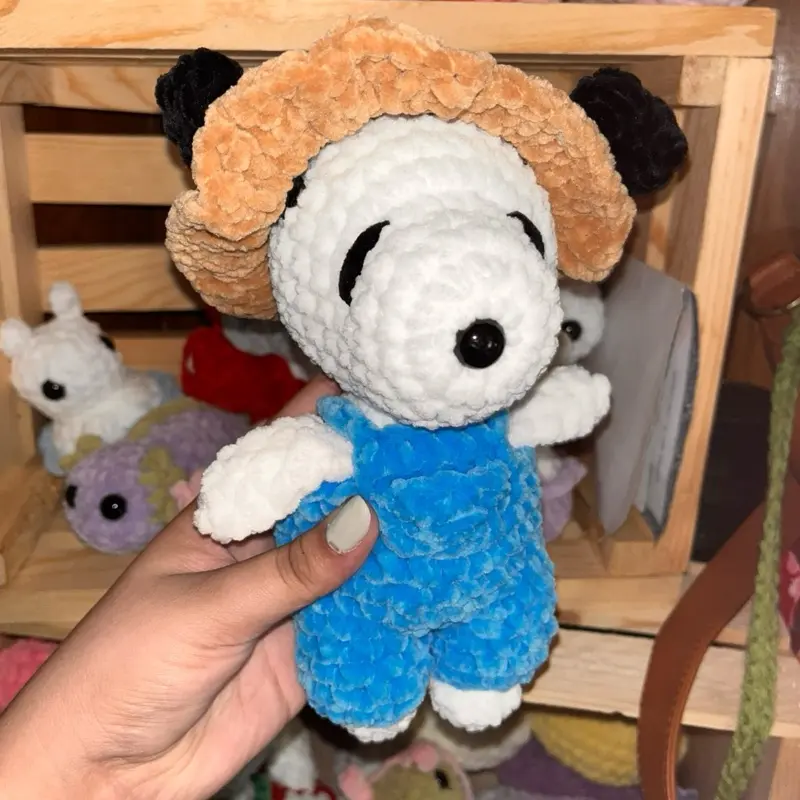 Crochet Gardener Dog in Blue Outfit