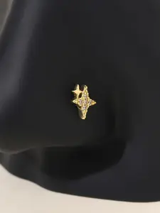 Fashion L Shaped Nose Studs, Shiny Cz Sparkling Zircon Inlay Cute Star Design, Stainless Steel, Casual Style, All Seasons, 20 Gauge, Silver Color, Nose Rings