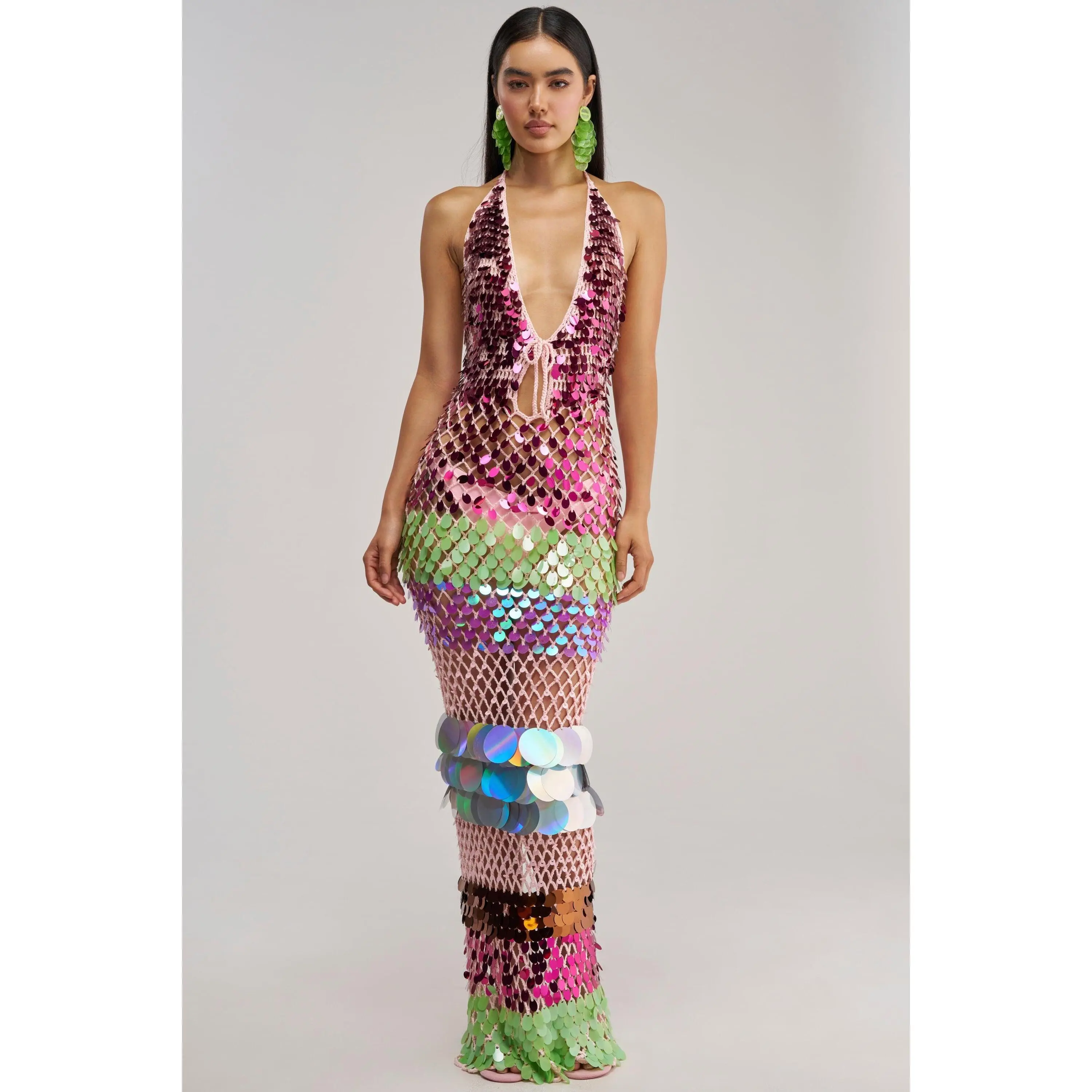 PARTY CRASHER SEQUIN MAXI DRESS IN GREEN MULTI
