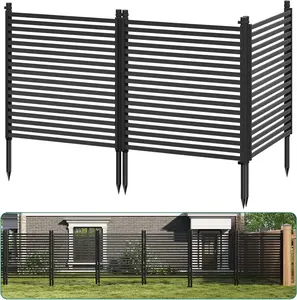 Gaomon Outdoor Privacy Fence Panels, 48" h x 106" w 3-Panel No-Dig Metal Garden Fence, Rustproof Decorative Barrier for AC Units, Pool Equipment, Trash Can Enclosure, Easy Install Landscape Screening Oversized Chaise Lounge with USB Charging table