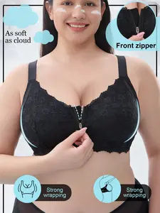 【Plus Size】 Women's Front-Closure Lace Bra with Push-Up, Lift, and Padded Cups to Minimize Side Spill, Easy to Wear Tank Top Style, Casual, Elegant, Feminine, Chic and Suitable for Workouts and Everyday Wear, Year-Round