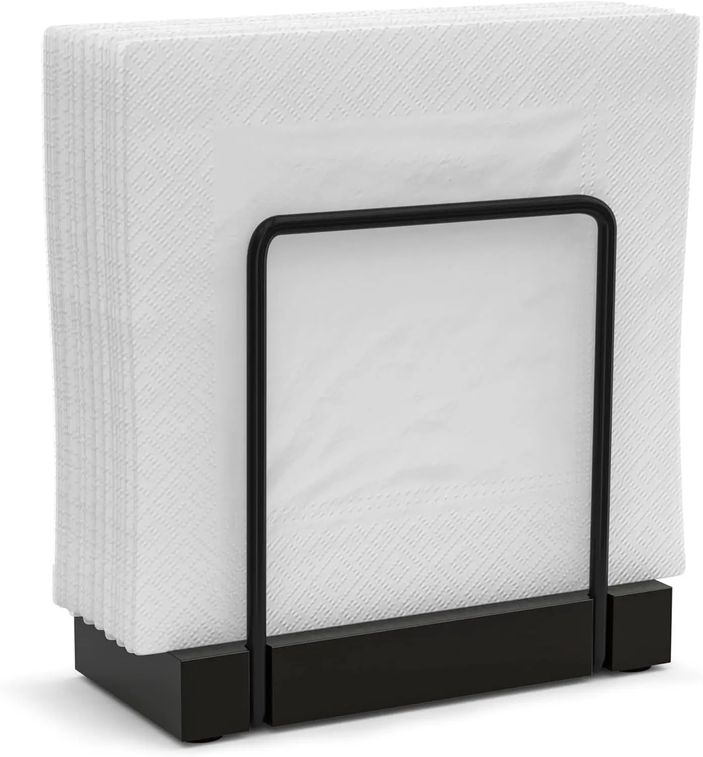 Rustic Sturdy Natural Bamboo-Iron Standing Napkin Holder, Black Tabletop Dispenser with Sturdy Base, Decorative Country Holder & Dispenser for Kitchen Farmhouse-Bar Settings, Gatherings, Cocktail Napkins, Mail, Bills