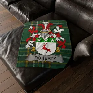 Doherty Irish Surname Coat Of Arms Blanket, Irish National Tartan Blanket, Family Crest Blanket, Custom Irish Heritage Blanket