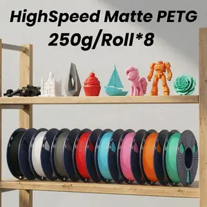 SUNLU 3D Printer Filament Bundle, HighSpeed Matte PETG, Beautiful Matte Finish | Filament 1.75mm, 250G, Total 8 Rolls Black+White+Grey+Red+Sky Blue+Pink+Orange+Mint Green