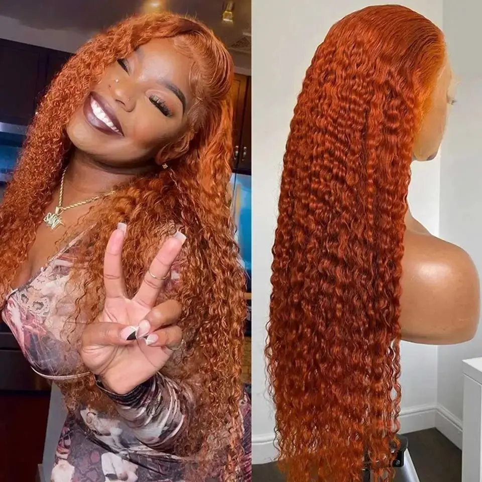Ginger Oranger Deep Wave Wig 13x4 13x6 Hd Transparent Lace Front Wigs Colorful Human Hair Curly Wave Wig For Women Pre Plucked With Baby Hair 180% Density Bling Hair