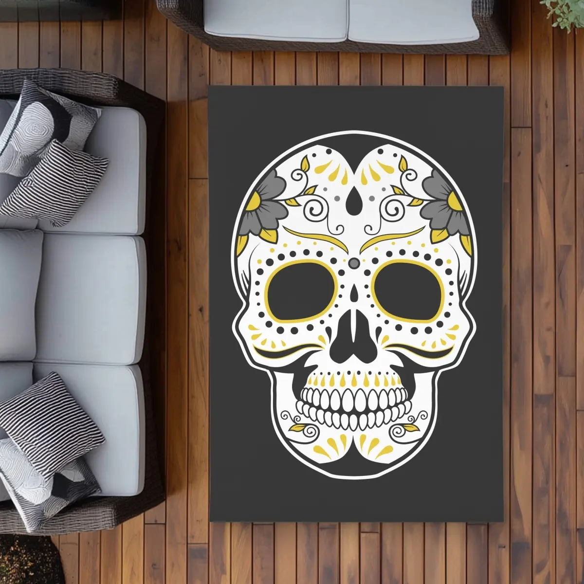 360 stand 4x6 ft. Rectangle Mexican Sugar Skull Art Area Rug - Indoor Outdoor Rug, Printed Face, Vibrant Design, Easy-Clean Bedroom Decor, Skull Art Area Rugs