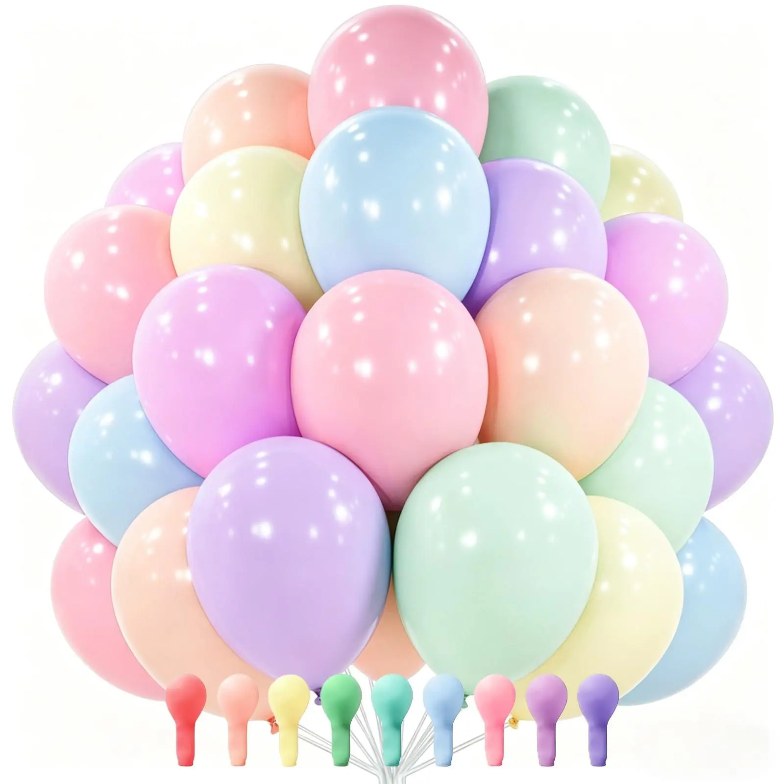 PartyWoo Thick Latex Balloons, 100pcs 12in Pastel Rainbow Blow Up Floatable Balloon Party Supplies for Baby Shower, Engagement, Anniversary Decorations