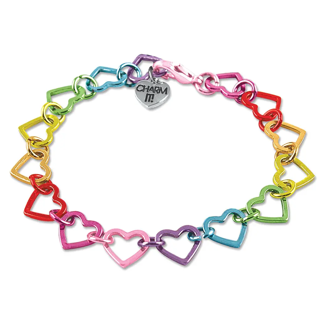 Charm It!- Rainbow Heart Link Bracelet