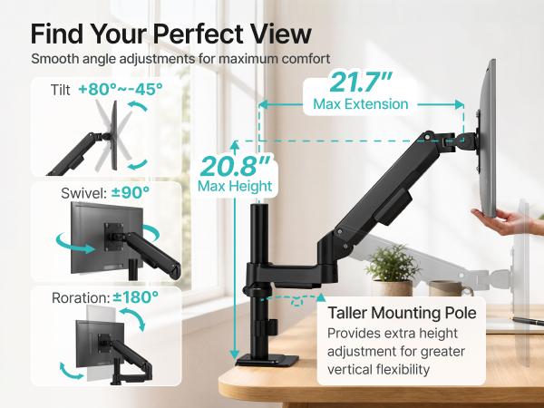 PEGZONE Single & Dual Monitor Arm for Up to 32" / 19.8 lbs Screens Gas Spring Monitor Stand Adjustable Monitor Mount with Clamp and Grommet Base tiktokshopbacktoschool