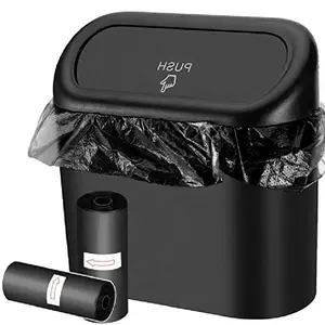 Two-Piece Set Includes Car Trash Can + Roll of Garbage Bags, Leakproof Mini Car Trash Can with Lid, Odor Sealed, High-Quality Abs Material, Car Storage Organizers, Car Organization Supplies