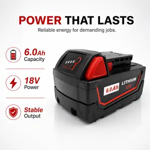 18V 6.0Ah M18 Style Replacement Lithium Battery for Milwaukee 18Volt Cordless Tools 48-11-1860 48-11-1850 1-Pack / 2-Pack Available