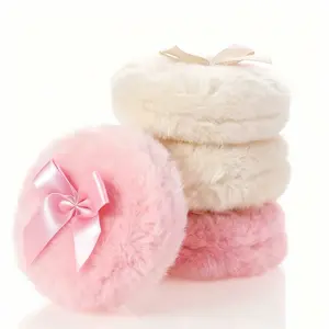 4PCS Large Fluffy Powder Puff, 3.5 Inch Round Soft Body Powder Puffs Reusable Dusting Powders Puff with Ribbon Bow Handle Makeup Body Applicator for Women Girls