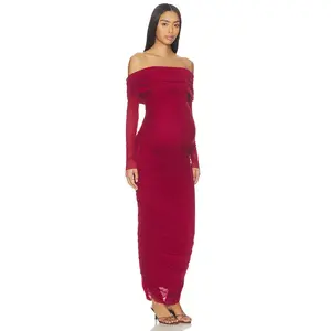 BUMPSUIT Off The Shoulder Mesh Dress in Red