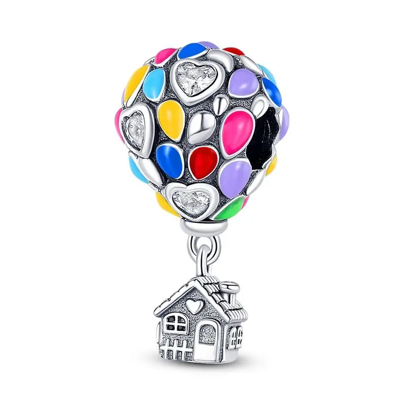 MULA Colorful Hot Air Balloon Pendant, S925 Silver Plated with CZ and Enamel - Compatible with Pandora's Bracelet, Suitable for Valentine's Day, Graduation, Anniversary or Birthday as a Gift