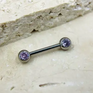 Titanium Nipple Barbells Internally Threaded Pink Gem Decorative Design Nipple Piercing Jewelry