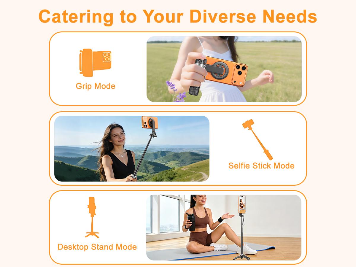 2026 Edition Four-in-One Magnetic Selfie Stick is upgraded to 25 inches longer, enhanced in stability, equipped with a wireless Bluetooth remote control, 360° rotation, and compatible with various mobile phones