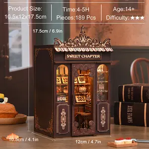 DIY Wooden Book Nook Kit - Miniature House Assembly Model with LED Light (Magic Workshop/Coffee Shop/Library)
