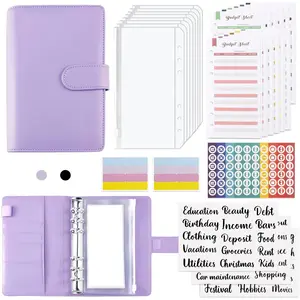 Purple A6 PU Leather Budget Binder, Money Organizer with 8 Waterproof Zipper Cash Envelopes & 12 Expense Sheets, Refillable Savings Planner for Home, School & Travel