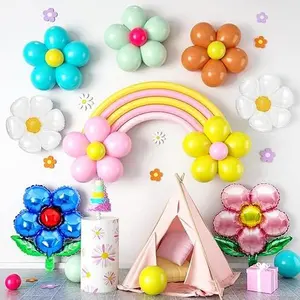 Daisy Flower Balloons,Colorful Flower Shaped Balloons Bean Paste Blue Rainbow Long Balloons Purple Flower Foil Balloons Birthday Decorations