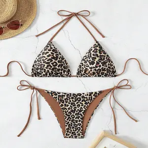 Leopard print bikini swimsuit with ties, sexy swimwear for women