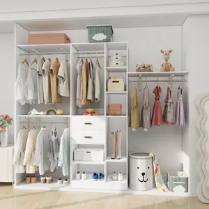 96 Closet System with 18 Storage Place, 8FT Closet Organizers System with 13 Shelves and 2 Wooden Drawers, 96'' Walk-in Closet with 4 Hanging Rods, Adjustable Garment Rack