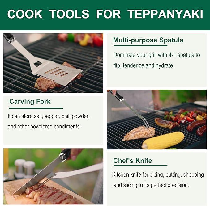 Grilljoy 46PC Griddle Accessories Set with Robust Plastic Handle Stainless Steel Tools for Flat Top Grills Hibachi Teppanyaki BBQ Utensils Complete Kit kitchen gadgets kitchen items kitchen accessories grills Sturdy