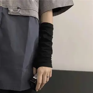 Y2K Gothic Lolita Gloves Arm Cover Harajuku Arm Warmers Black Grey Striped Fingerless Punk Long Wristband Metallic Unisex Gloves