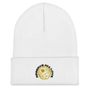 Reserve All Love White and Yellow Cuffed Beanie