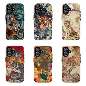 FL-Vintage Floral Tiger Phone Case,Bold Animal & Flower Pattern Protective Cover For iPhone 11 12 13 14 15 16 17 Air Pro Max for Samsung S26 S25 S24 S23 S22 S21 Case,Gift for her/him Smartphone Durable