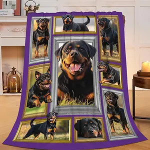 Rottweiler Blanket Dog Throw Blanket Soft Cozy Warm Fuzzy Fleece Lightweight Plush Merch Animals Decor Gifts for Rottweiler Lover Man Woman Boys Girls Couch Bedding Sofa 50"X40"