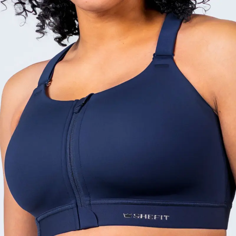 SHEFIT Emerge Women's Running Workout Bra - Solid Racerback, Patented Zip Cinch Lift, Adjustable Medium Support, Wire-Free Padded Seamless Cups, Anti-Chafe Training Bra for Gym Workout Apparel, Women in Sports