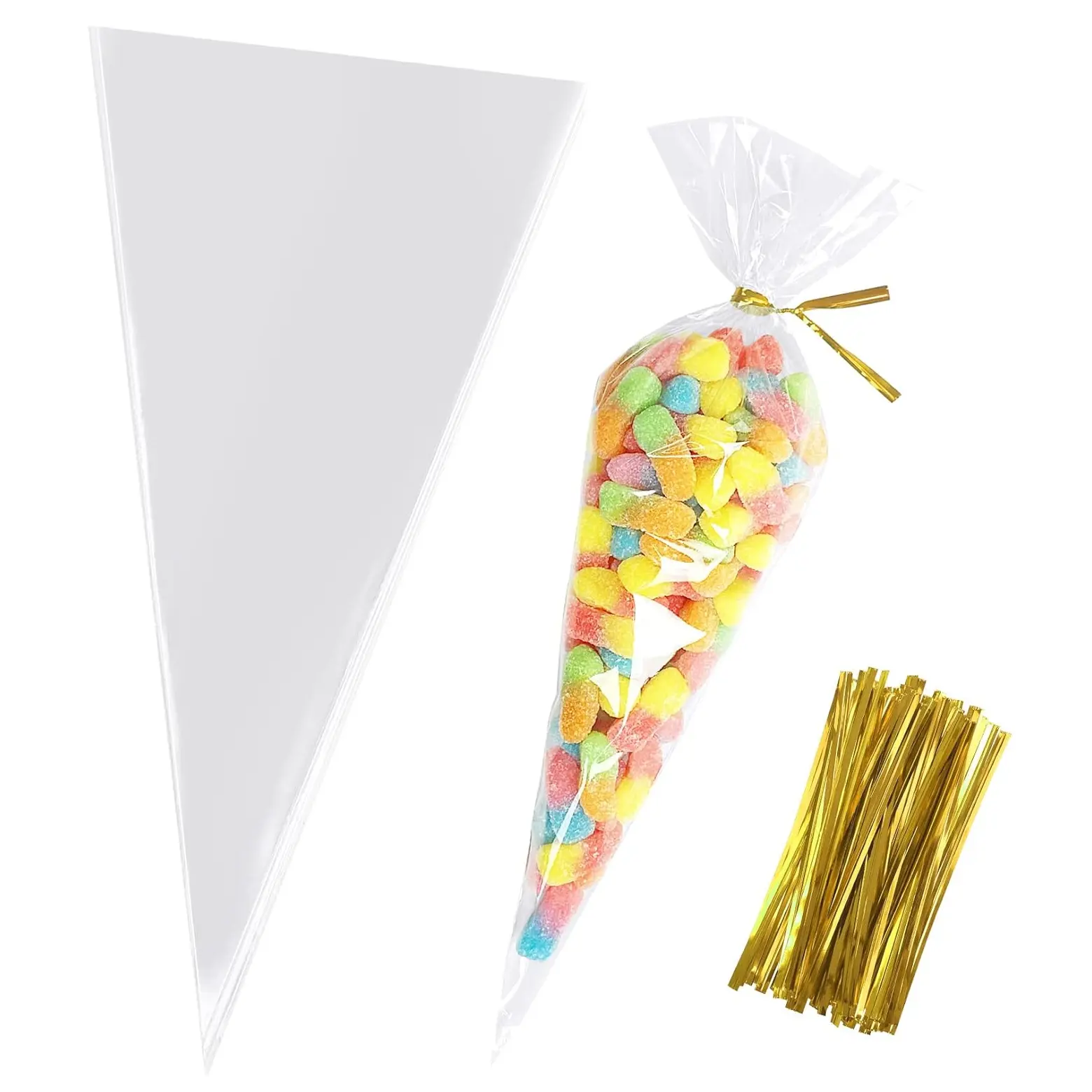 50/100 DIY Candy Bags Wedding Party Decoration, Party Gift Packs, Transparent Cone Shaped Sweet Paper, 13x25cm, Includes 50pcs + Tie Straps, Elegant Packaging, Individual Packaging, Creative Gift Packaging, Gift Wrapping