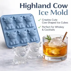 Mini Highland Cow Ice Cube Molds Cute 3D Silicone Tray for Chocolate Candy Jelly Homemade Snacks Animal Shape Ice Cube Trays Home Bar Accessories Food-Grade BPA-Free