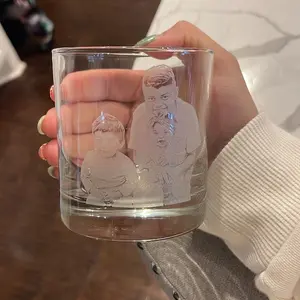 Etched Picture Rocks Glass 10oz, Father's Day Gift, Dad Gifts, Personalized Whiskey Glass, Personalized Glassware Gift, Custom Portrait Gift for Dad, Unique Dad Gifts
