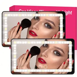 New 2pcs Car Vanity Mirror With Lights Rechargeable Car Mirror Visor With 3 Lighting Modes & 60 LEDs Touch Screen Dimmable USB Travel Makeup Mirror For Car Truck SUV Universal Rear View Mirror (Black)