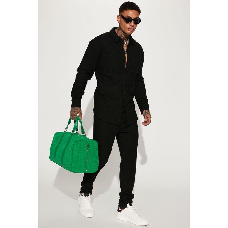 Dean Textured Long Sleeve Button Up Shirt - Black