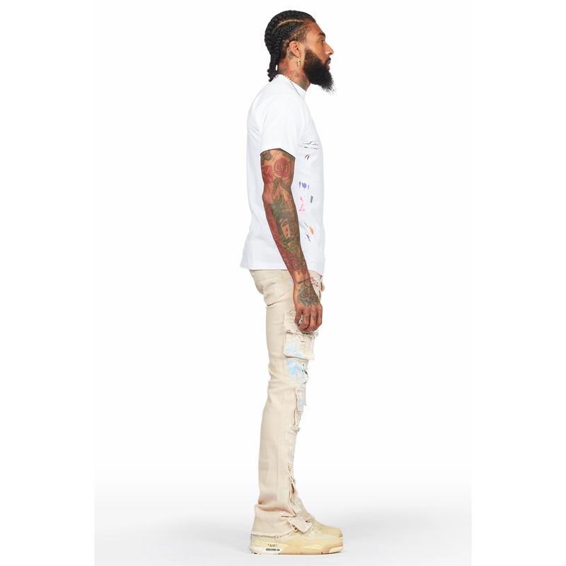 Orien Beige Painter Stacked Flare Jean