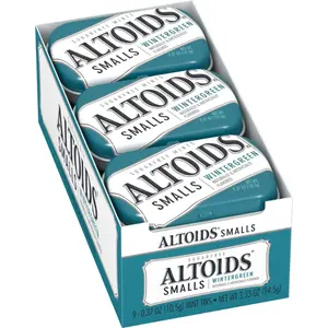 ALTOIDS Smalls Wintergreen Breath Mints Sugar Free Hard Candy Bulk, 0.37 oz Tin (Pack of 9) Snack Sweet
