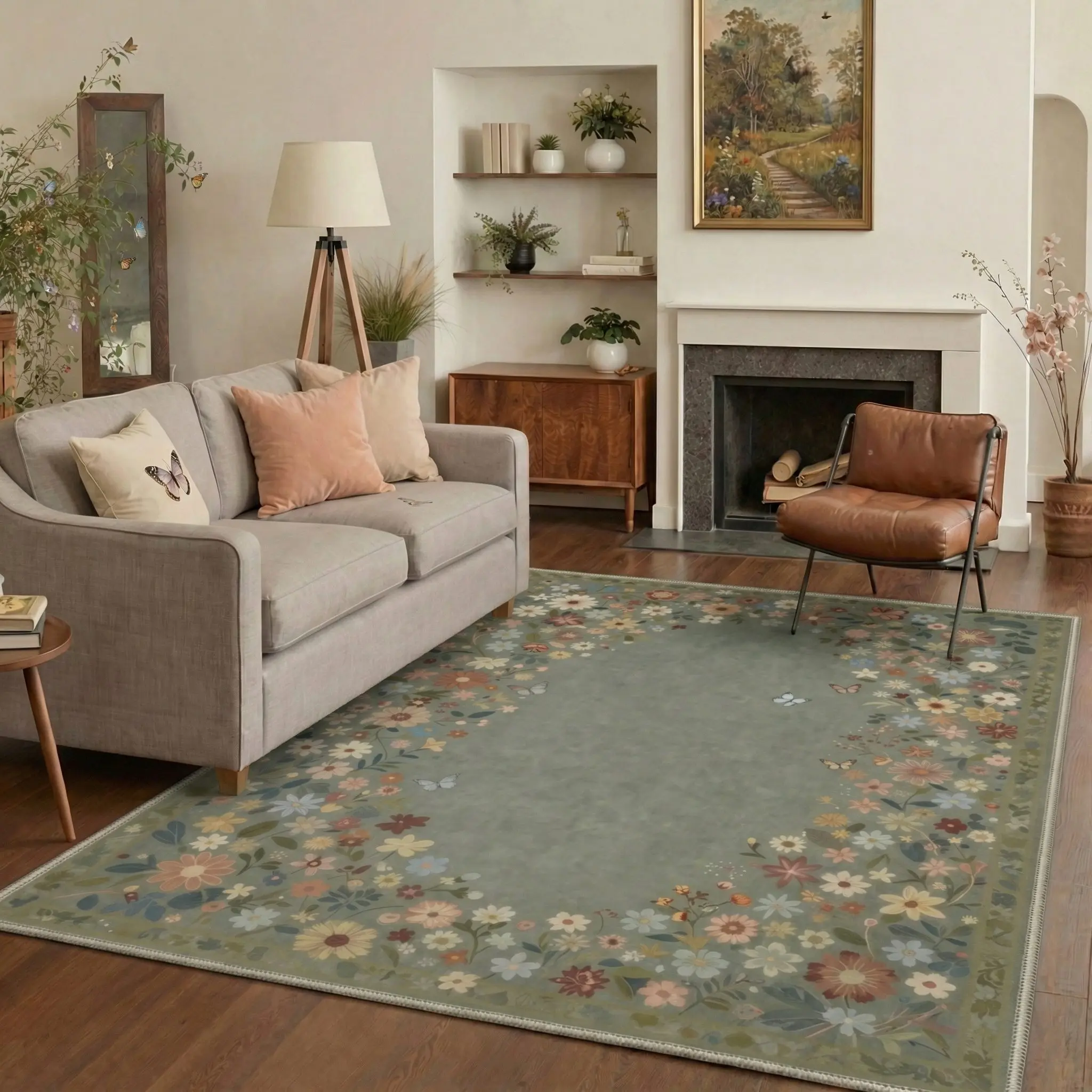 【Back To School】GENIMO Machine Washable Rug – Pet Friendly, Non-Slip, Soft Area Rug, Home Carpet & Floor Decor for Living Room, Bedroom, Kitchen, Hallway ,ARF1987-BLOOM