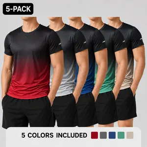Men’s 5-Pack Gradient Short Sleeve T-Shirts – Lightweight, Breathable Athletic Tops for Fitness Training, Running, and Everyday Wear