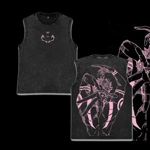 Retro Vintage Limited Sukuna Pink - Jujutsu Kaisen Anime Double Printed Oversized Acid Washed Lightweight Cotton Gym Tank Top, Gift for Anime & Gym Fans