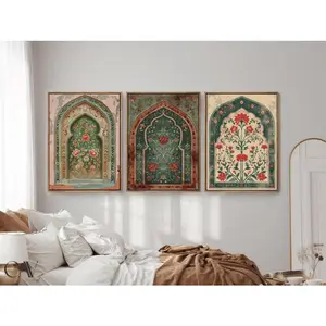 Palestine Floral Arch Art Print Islamic Muslim Poster Arabic Decor, Eid Ramadan Gift, Large Wall Art Set of 3 Gallery Triptych Paper Poster