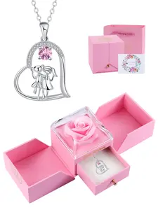 Heart Sisters Necklace With Rose Exquisite Jewelry Gift Box, Forever My Friend Female Friendship Necklace, Jewelry Birthday Christmas  Graduation Jewelry Gift for Sister in Law Friend